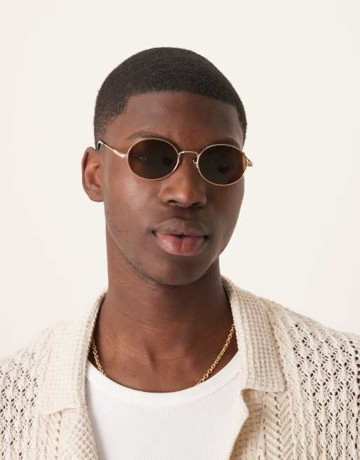 Gafas de sol dorado pálido con montura redondeada de metal y lentes marrones de ASOS DESIGN