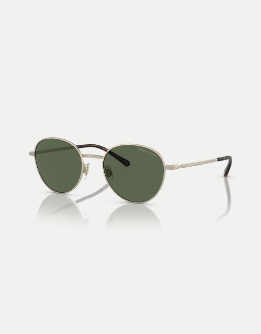 Gafas de sol dorado pálido semibrillante redondeadas con lentes verdes polarizadas Ph3144 de Polo Ralph Lauren 