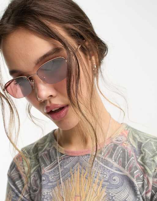 Gafas de sol dorado rosa con montura de media luna de Reclaimed Vintage