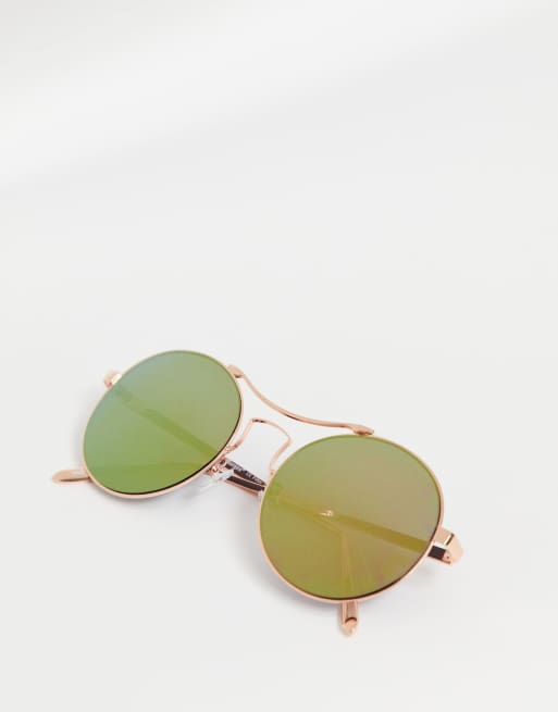 Gafas de sol dorado rosa de estilo aviador con lentes rosas de AJ Morgan, 3 de 4