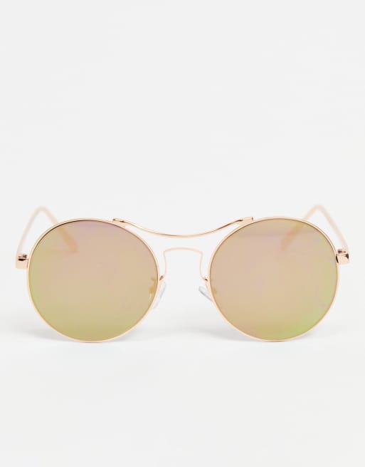 Gafas de sol dorado rosa de estilo aviador con lentes rosas de AJ Morgan, 4 de 4