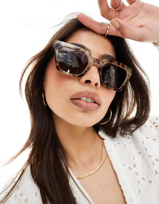 Gafas de sol efecto carey claro con montura cuadrada estilo ojos de gato de PIECES