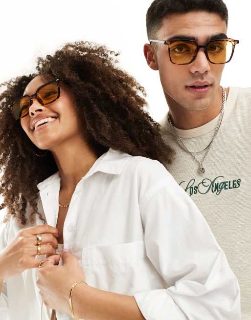 Gafas de sol efecto carey con montura cuadrada y lentes amarillas de AJ Morgan