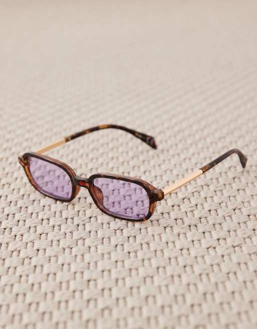 Gafas de sol efecto carey con montura estrecha rectangular, lentes rosas y patillas de metal de ASOS DESIGN, 3 de 3