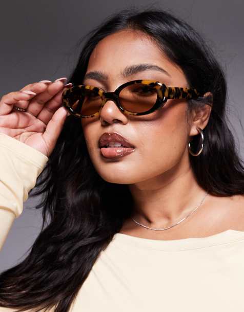Gafas de sol efecto carey con montura ovalada estrecha y lentes amarillo pálido Felt Cute de Quay - view 1