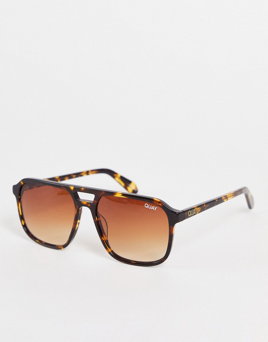 gafas de sol efecto carey de estilo aviador on the fly de quay-marrón