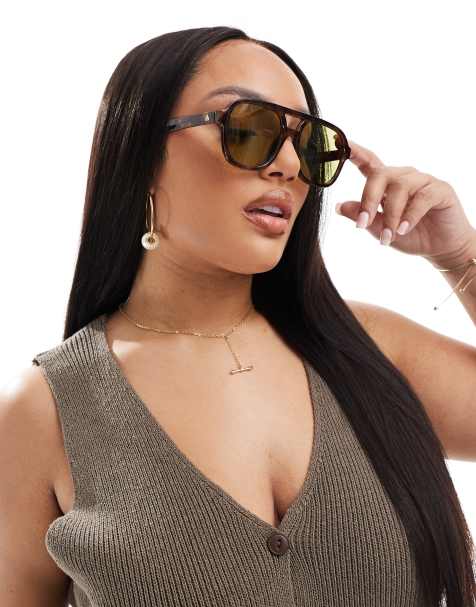Gafas de sol efecto carey oscuro de estilo aviador con lentes verdes Whirlpool de AIRE - view 1
