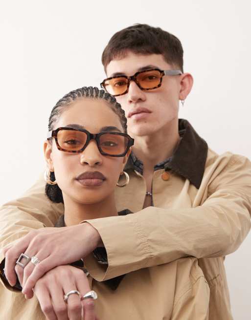 Gafas de sol efecto carey unisex con montura rectangular estilo años 70 de Reclaimed Vintage 