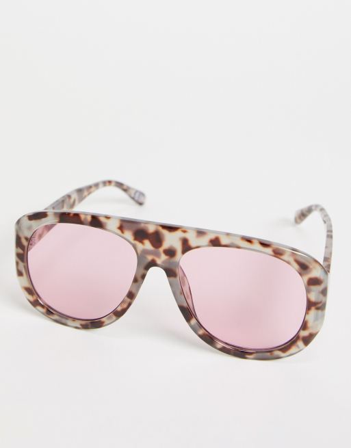 Gafas de sol estilo aviador color carey con lentes rosas de plástico de ASOS DESIGN