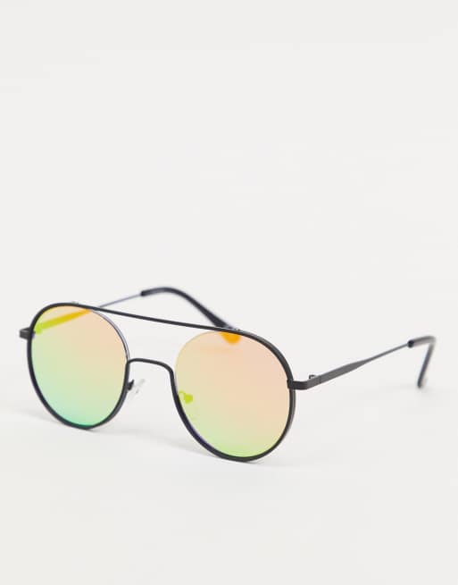 Gafas de sol estilo aviador negras con lentes de efecto arcoíris de ASOS DESIGN