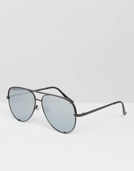 Gafas de sol estilo aviator con lente plana en negro High Key de Quay Australia x Desi
