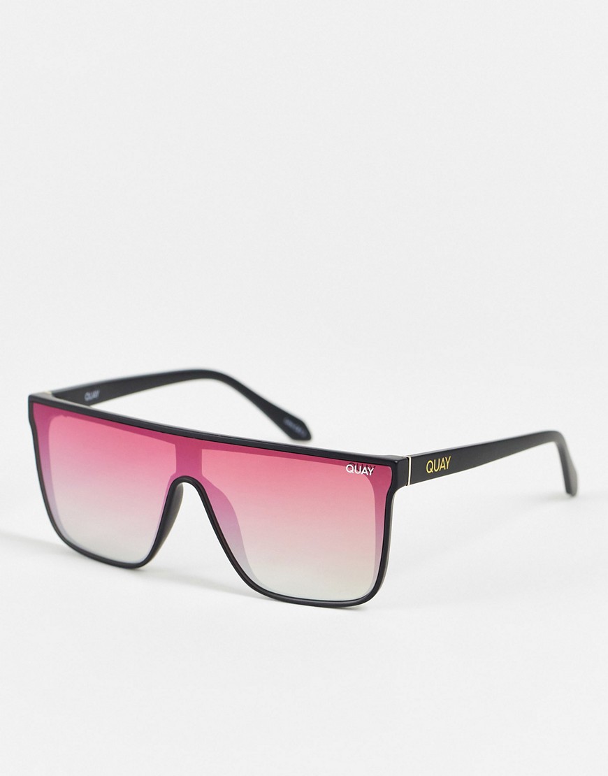 gafas de sol estilo visor con montura efecto carey y lentes color coral nightfall de quay-marrón