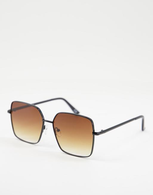 Gafas de sol extragrandes estilo años 70 con montura negra metálica y lentes marrones de ASOS DESIGN