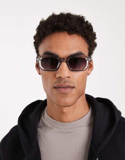 Gafas de sol gris cristal con montura rectangular gruesa y lentes ahumadas de ASOS DESIGN - view 1