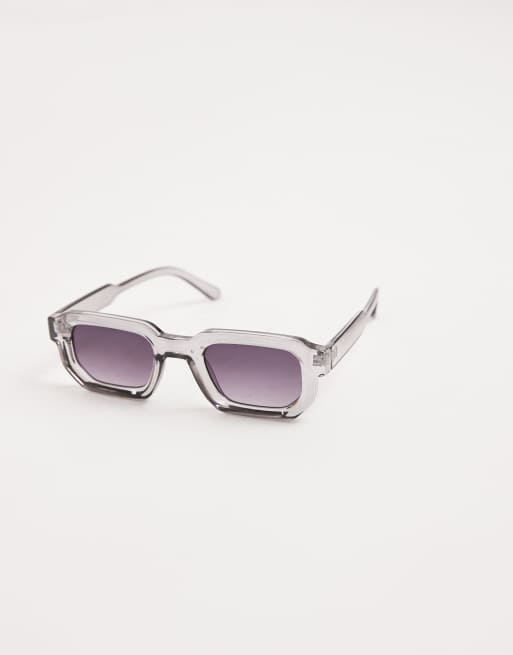 Gafas de sol gris cristal con montura rectangular gruesa y lentes ahumadas de ASOS DESIGN, 2 de 3