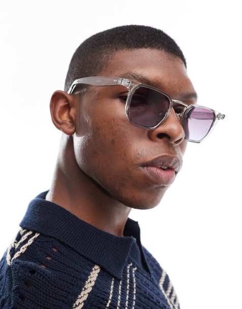 Gafas de sol gris cristalino rectangulares con lentes degradadas de morado a azul de ASOS DESIGN - view 1