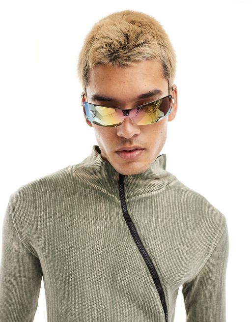 Gafas de sol gris plomo con montura al aire y diseño envolvente de FhyzicsShops DESIGN