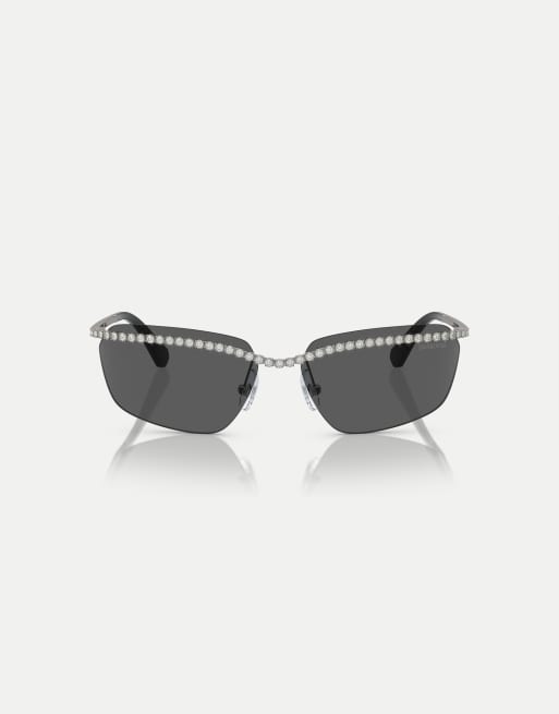 Gafas de sol gris plomo con montura irregular y lentes grises Sk7001 de Swarovski