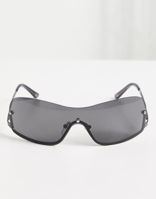 Gafas de sol gris plomo estilo sin montura con ahumadas de años 2000 de ASOS DESIGN |