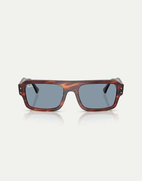Gafas de sol marrón a rayas efecto carey rectangulares con lentes azules Lukas de Ray-Ban - view 1