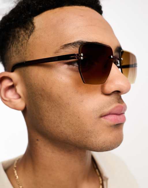 Gafas de sol marron chocolate de estilo retro con montura al aire de ASOS DESIGN ASOS
