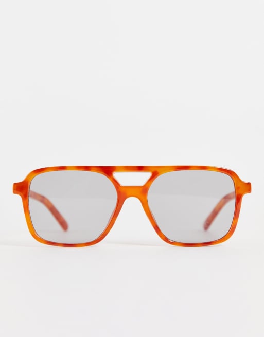 Gafas de sol marrón claro carey de estilo aviador de los años 70 de Madein., 3 de 4