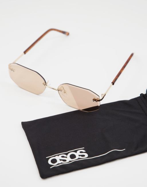Gafas de sol marrón claro con montura al aire retro estilo años 90 de ASOS DESIGN, 3 de 4