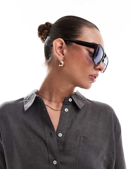Gafas de sol marrón claro efecto carey de estilo aviador con lentes azules Kaya de A.Kjaerbede, 3 de 3