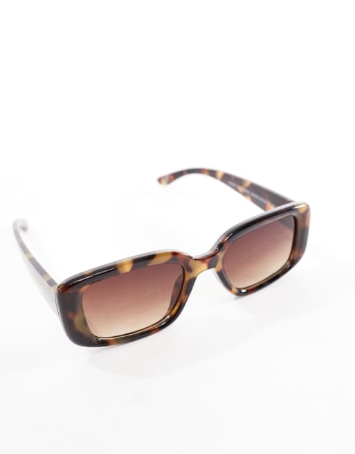 Gafas de sol marrón crema efecto carey con montura cuadrada biselada mediana de ASOS DESIGN, 2 de 3