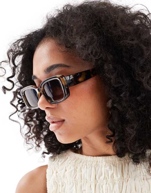 Gafas de sol marrón crema efecto carey con montura cuadrada biselada mediana de ASOS DESIGN, 3 de 3
