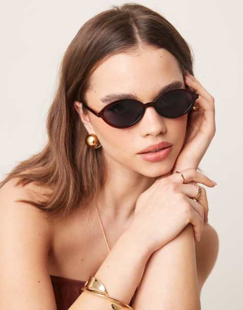 Gafas de sol marrón cristalino ovaladas estrechas de ASOS DESIGN - view 1