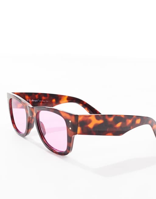 Gafas de sol marrón efecto carey con montura cuadrada y lentes rosas Durango de AJ Morgan , 2 de 4