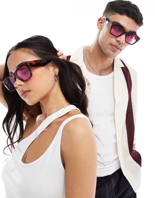Gafas de sol marrón efecto carey con montura cuadrada y lentes rosas Durango de AJ Morgan , 3 de 4