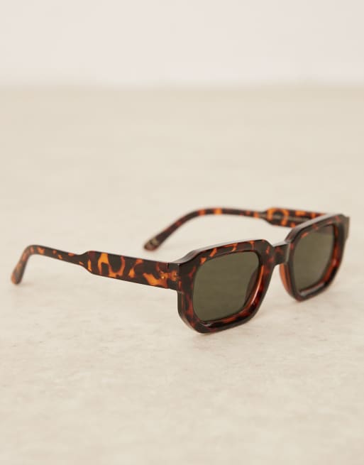 Gafas de sol marrón efecto carey con montura gruesa rectangular y lentes verdes ahumadas de ASOS DESIGN  , 3 de 3