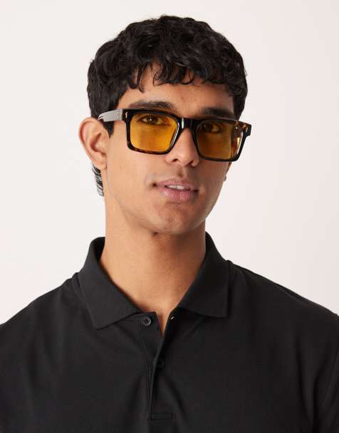 Gafas de sol marrón efecto carey cuadradas con lentes amarillas de ASOS DESIGN - view 1