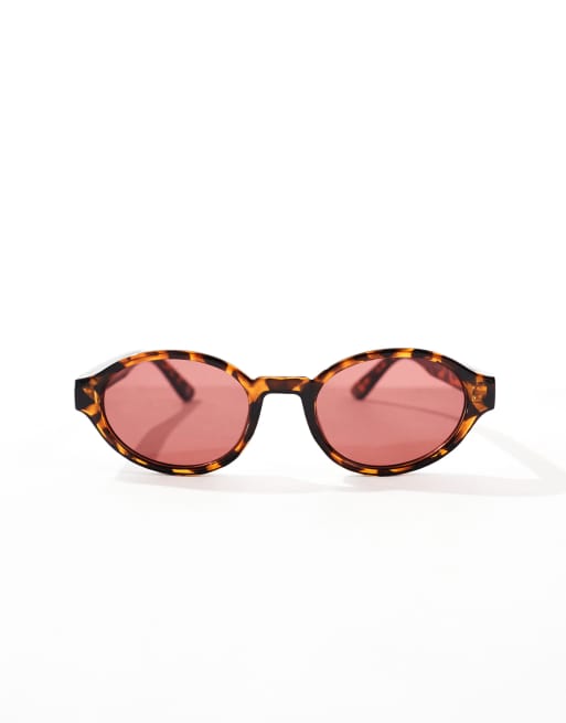 Gafas de sol marrón efecto carey ovaladas de estilo preppy con