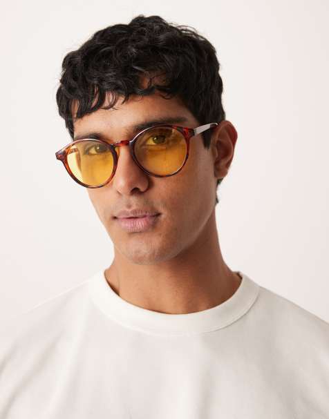 Gafas de sol marrón efecto carey redondas con lentes amarillas de ASOS DESIGN - view 1
