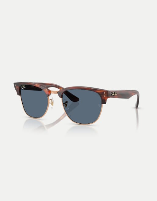 Gafas de sol marrón efecto carey y dorado rosa con lentes azules Clubmaster de Ray-Ban, 3 de 4