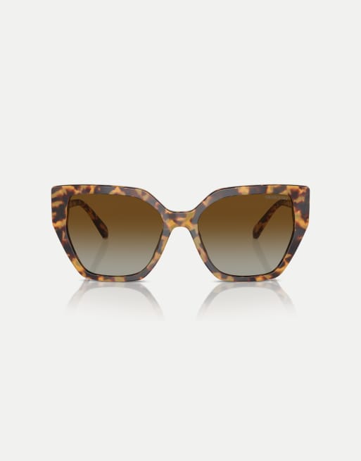 Gafas de sol marrón medio Habana con montura irregular y lentes marrones polarizadas de Swarovski