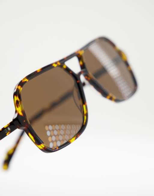 Gafas de sol marrón oscuro carey de estilo aviador con montura extragrande cuadrada Cut Fifty de Spitfire, 3 de 4