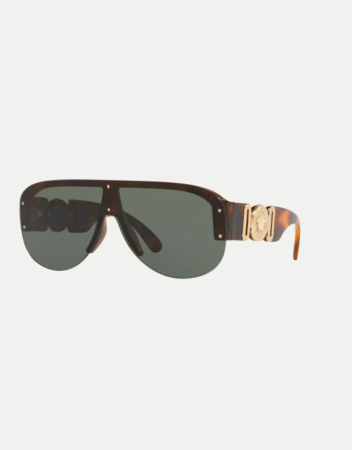 Gafas de sol marrón oscuro efecto carey con montura irregular y lentes verdes de Versace