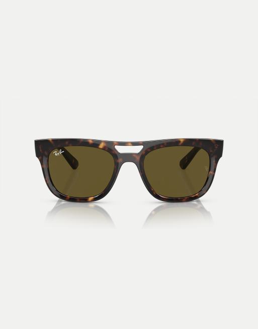 Gafas de sol marrón oscuro efecto carey con montura rectangular y lentes marrones Phil de Ray-Ban, 3 de 4
