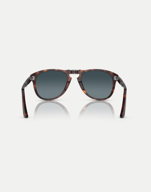 Gafas de sol marrón oscuro efecto carey de estilo aviador con lentes azules polarizadas 714 Original de Persol, 4 de 4
