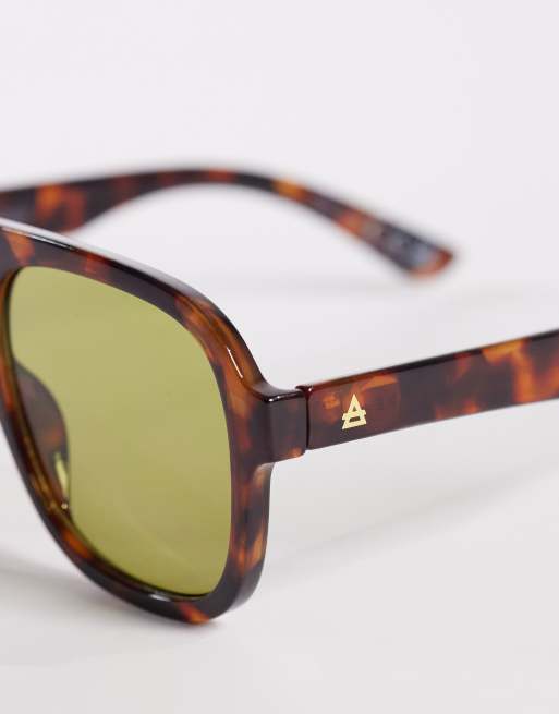 Gafas de sol marrón oscuro efecto carey de estilo aviador con lentes verdes Whirlpool de AIRE, 2 de 3