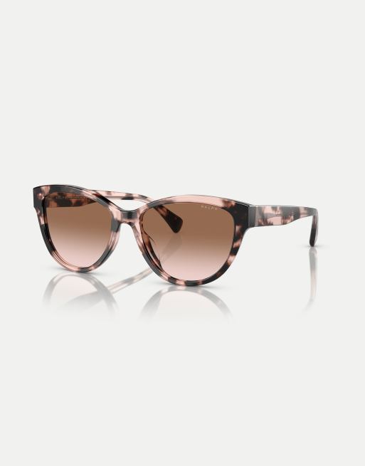 Gafas de sol marrón rosado brillante Havana con montura ovalada y lentes marrones de Ralph, 3 de 4