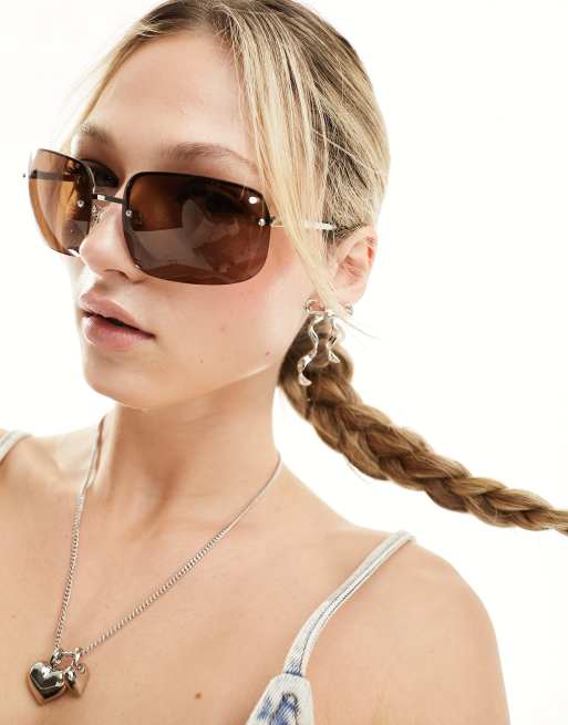 Gafas de sol marrones anchas sin montura de Monki