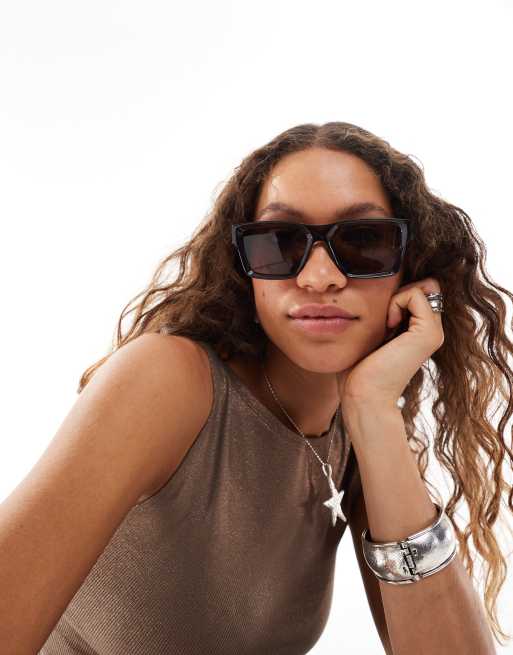 Gafas de sol marrones con montura rectangular gruesa Port de Weekday