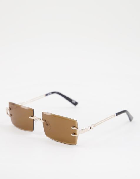 Gafas de sol marrones cuadradas de tamaño medio con montura al aire y detalle en las patillas de ASOS DESIGN - view 1