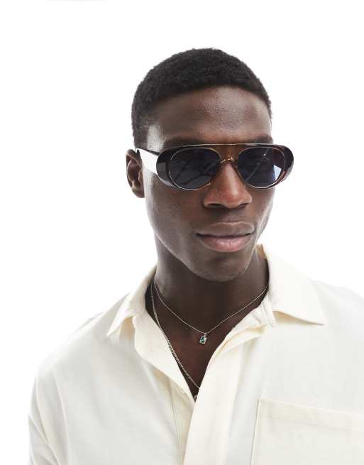 Gafas de sol marrones de estilo aviador con montura degradada y lentes azules de ASOS DESIGN  , 2 de 3