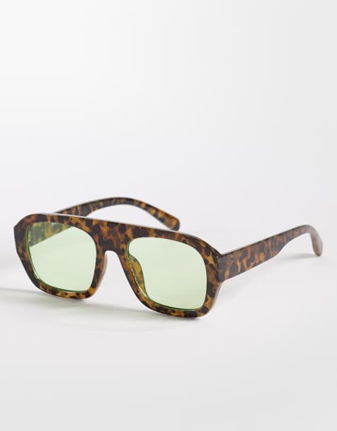 Gafas de sol marrones efecto carey claro con montura gruesa de estilo aviador y lentes verdes exclusivas de Kaiia - view 1